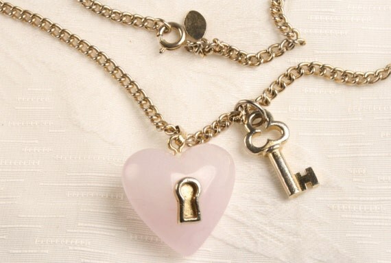 Vintage Avon Rose Quartz Heart Necklace Key by CamanoIslandVintage