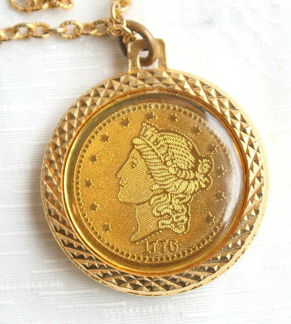 Download Vintage Bicentennial Coin Pendant Necklace 1976 Lady Liberty