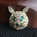 Rhinestone Cat Head Brooch Vintage Designer Figural Pin Aurora Borealis
