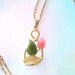 1960s Pendant Necklace Vintage Carved Jade & Coral Floral Design Pink Green Chain Delicate