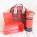 Vintage Aladdin Thermos Lunchbox Set Red Plaid Bag
