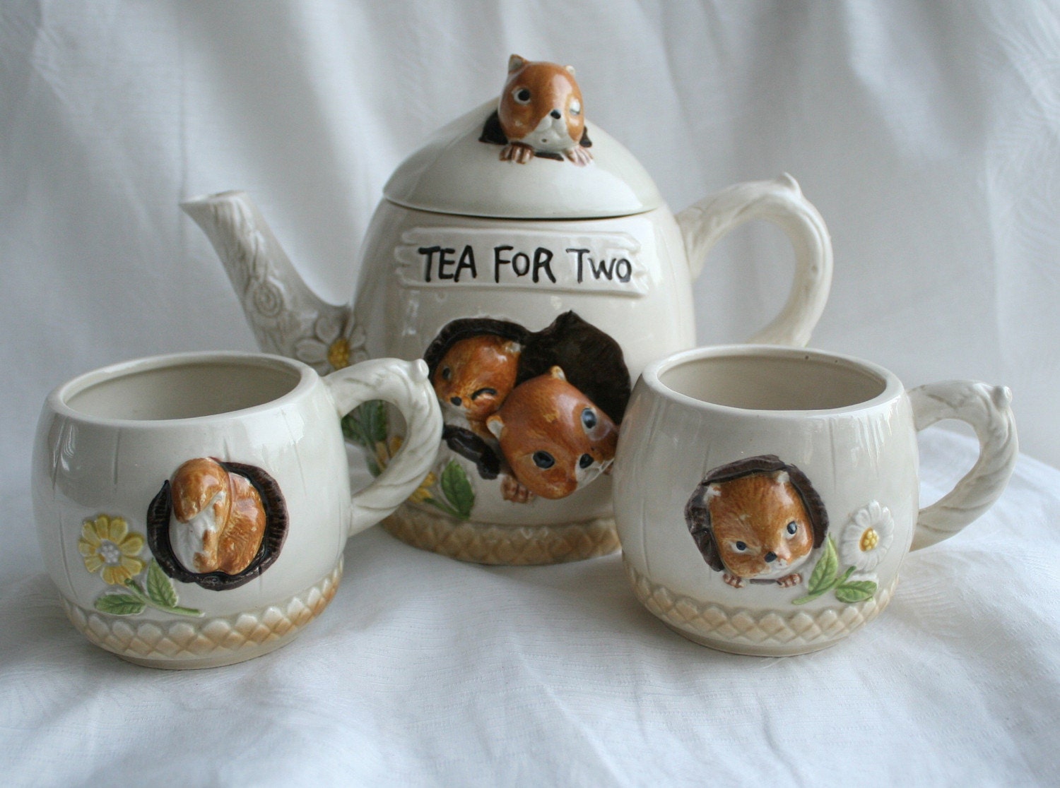 SALE Vintage 1977 Enesco Japan Tea Set Tea Pot 2 Teacups CUTE