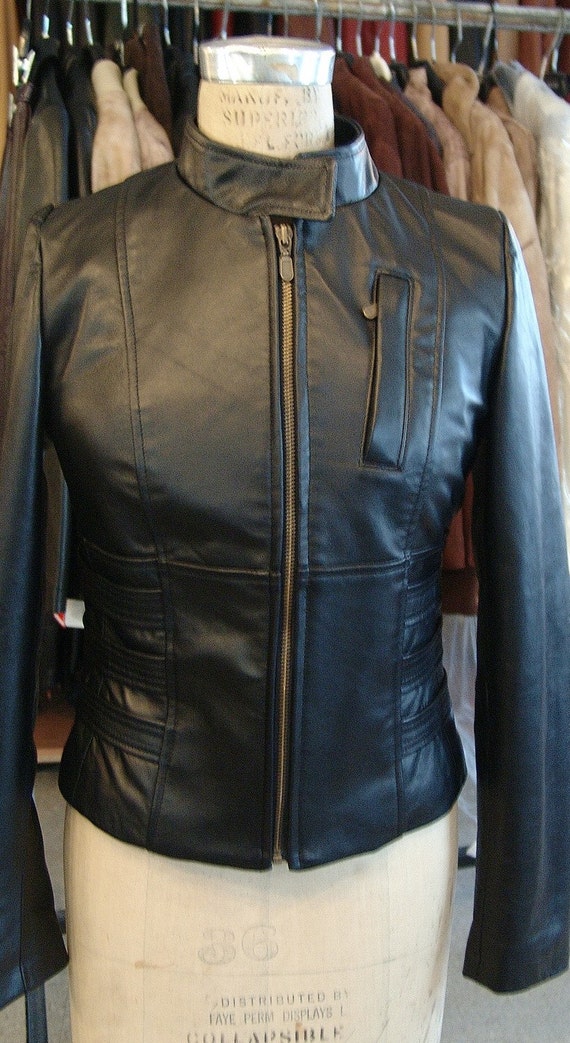 Black Ladies fitted leather jacket Made to measure from XS to