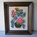 Vintage Framed Embroidery Crewel Needlework Picture Flowers Wooden Frame