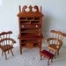 Vintage 1980 Brown Wood Dollhouse Furniture Dresser Footstool Chairs