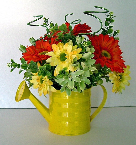 Watering Can Floral Arrangement With Daisies