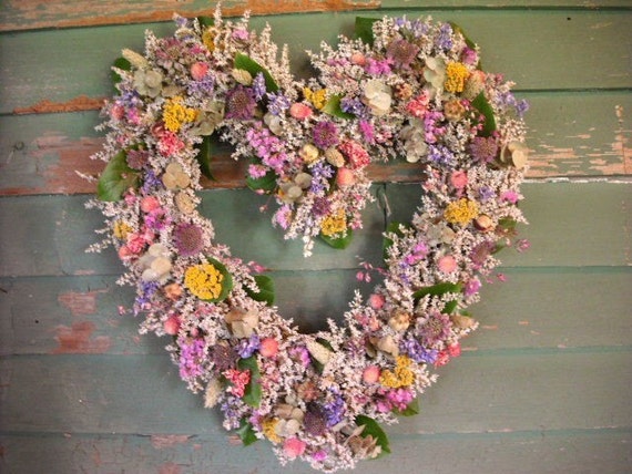 Dried flower heart wreath Victorian Garden. by NHWoodscreations