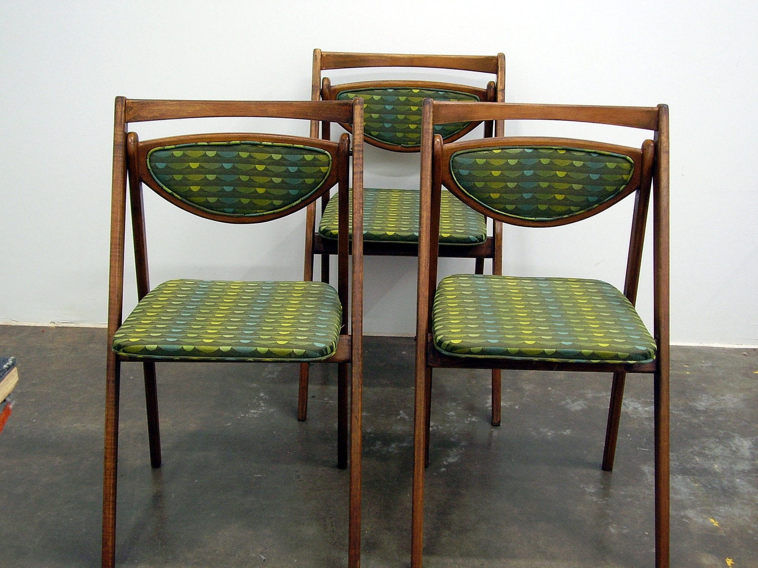 Mid Century Vintage Stakmore Wooden Folding Chairs Set of 3