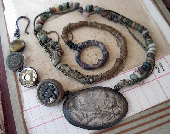 Homunculus. Rustic Victorian Tribal Assemblage Necklace.