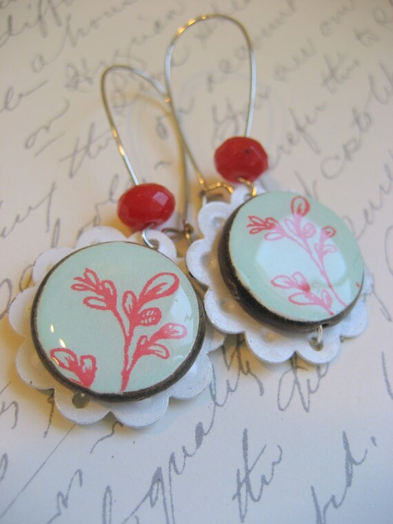 resin bead earrings minty drop earrings retro holiday