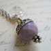 Necklace lavender czech glass bead silver acorn 18" chain petite dainty gift for her under 20