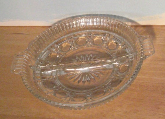 Vintage Glass Dish Cut Glass Divided Relish Dish by carriesattic