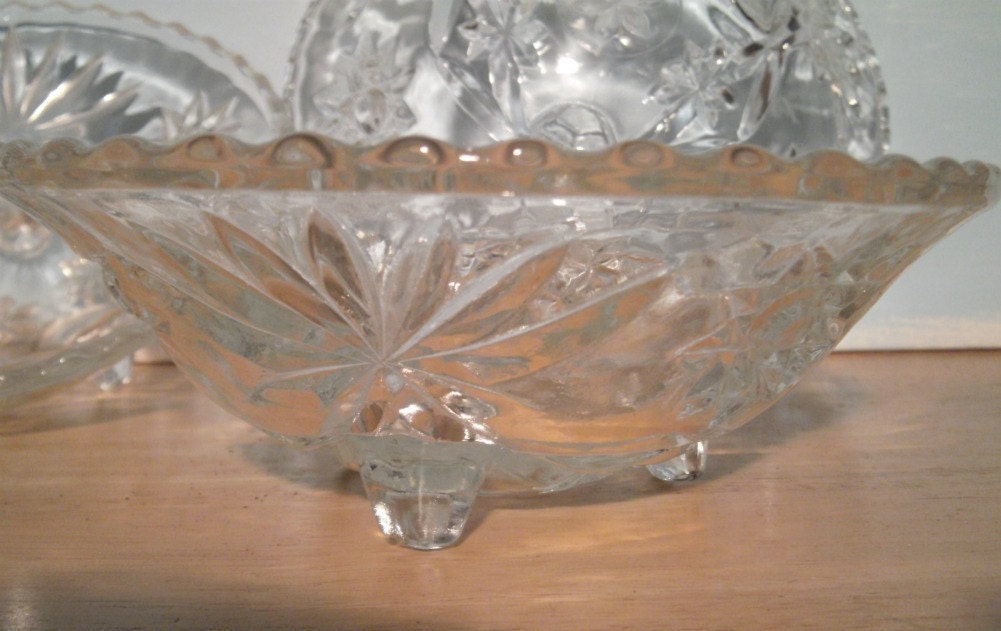 Vintage Bowls Footed Cut Glass Serving Bowl Star Of David