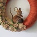Country Mouse Wreath, Orange and Brown Yarn and Felt Wreath - 14 inch size