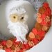 White Owl Wreath, Halloween Wreath, Yarn and Felt Wreath, Autumn Wreath - 14 inch size