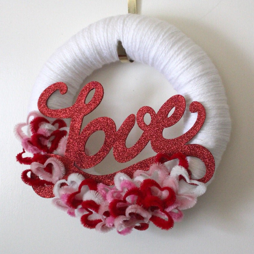 Love Hearts Wreath Yarn and Felt Wreath Script Love Sign