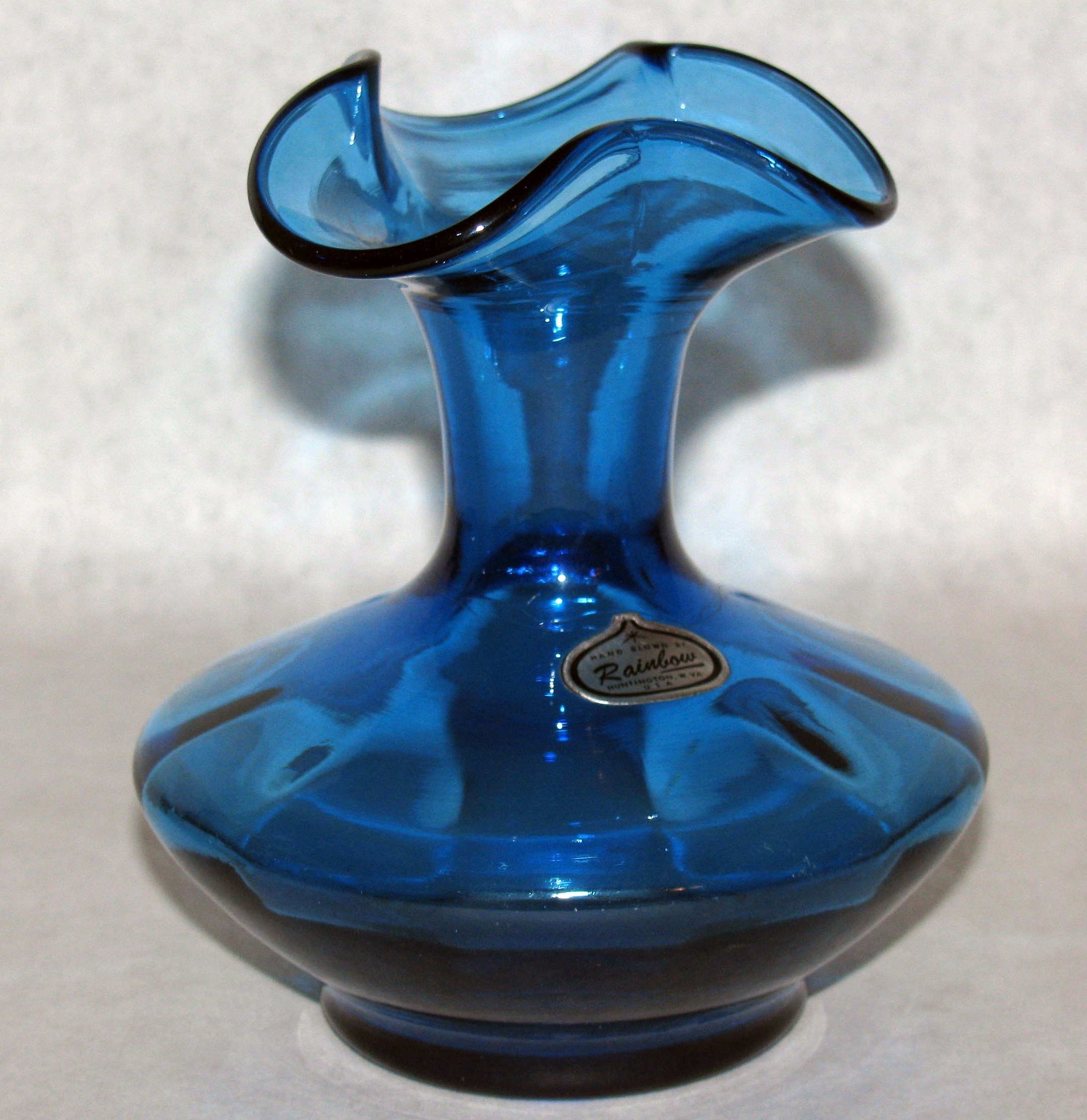 Vintage Handblown Rainbow Glass Co of WVA Blue Glass Vase with