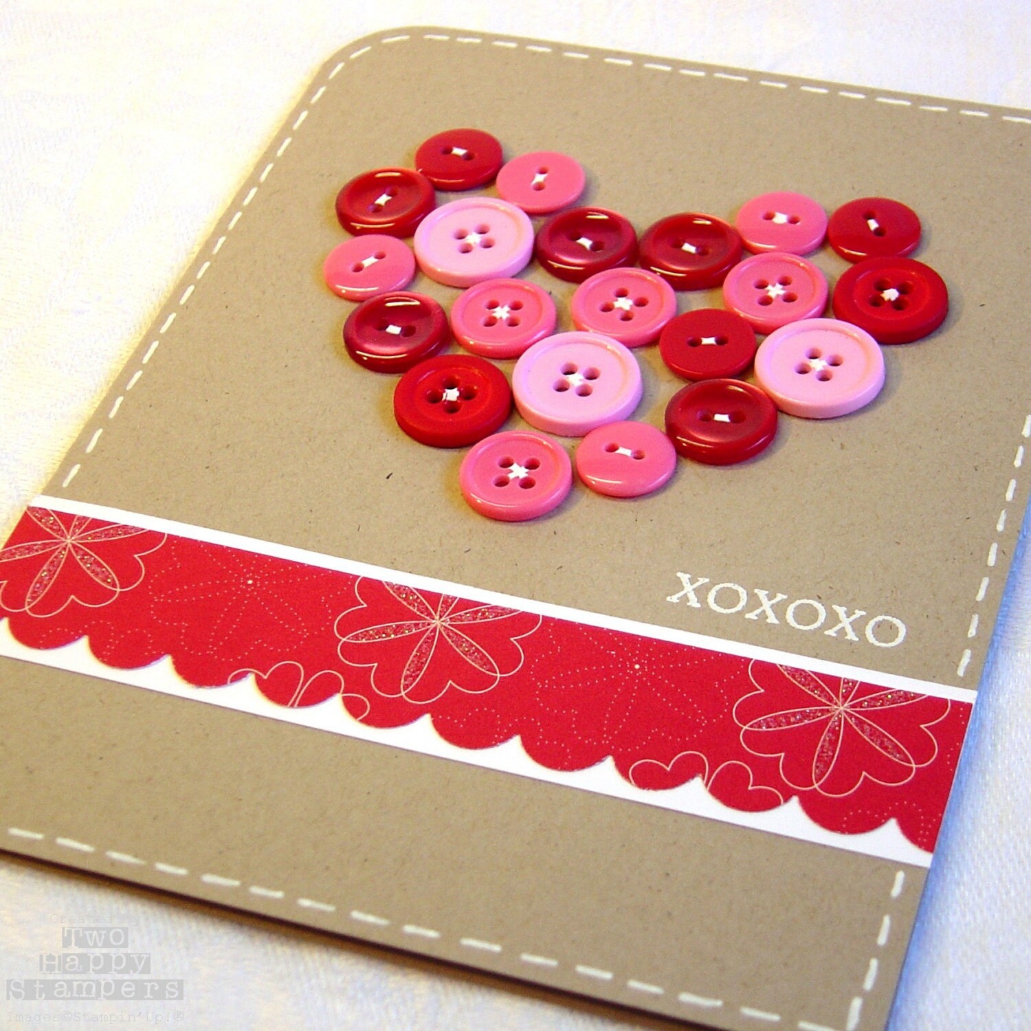 Handmade Valentine Greeting Card Button Heart