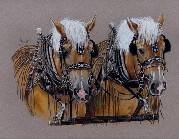 Horse Power Signed Print from Colored Pencil Drawing Draft