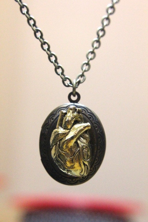 Gold Anatomical Human Heart Photo Locket by mrd74 on Etsy