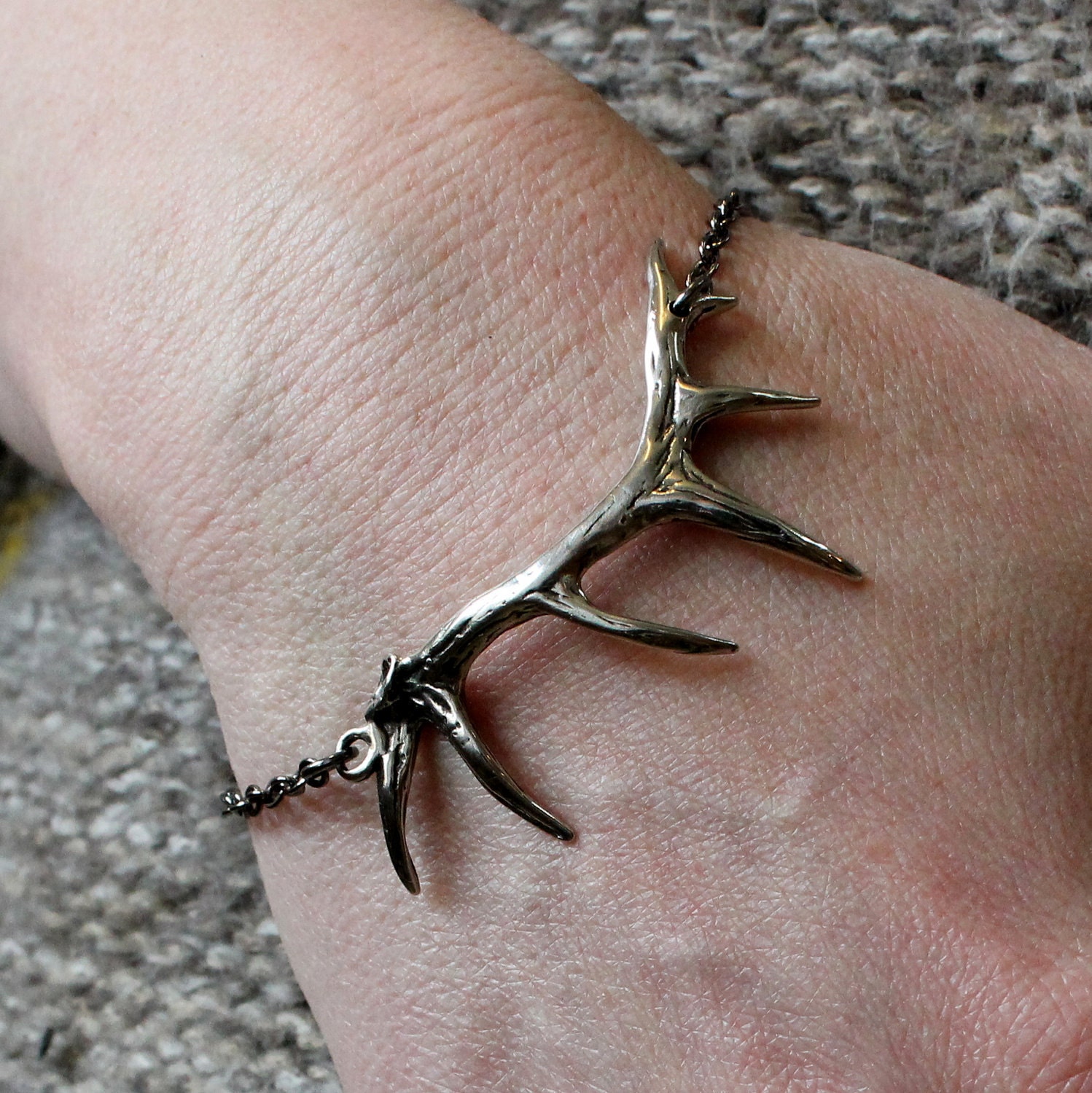 Elk Antler Bracelet in Solid White Bronze with Sterling Silver