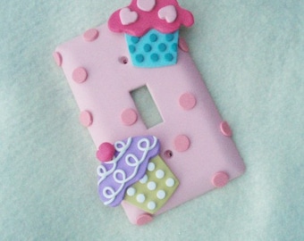 Cupcake Light Switch Cover or Outlet Cover - Pink, Lavender, Turquoise - Cupcake Nursery Decor - Cupcake Themed Room Decor - Polymer Clay