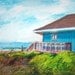 North Carolina Beach House Painting, 9 x 12 Original Oil Pastel on Paper, The Blue One