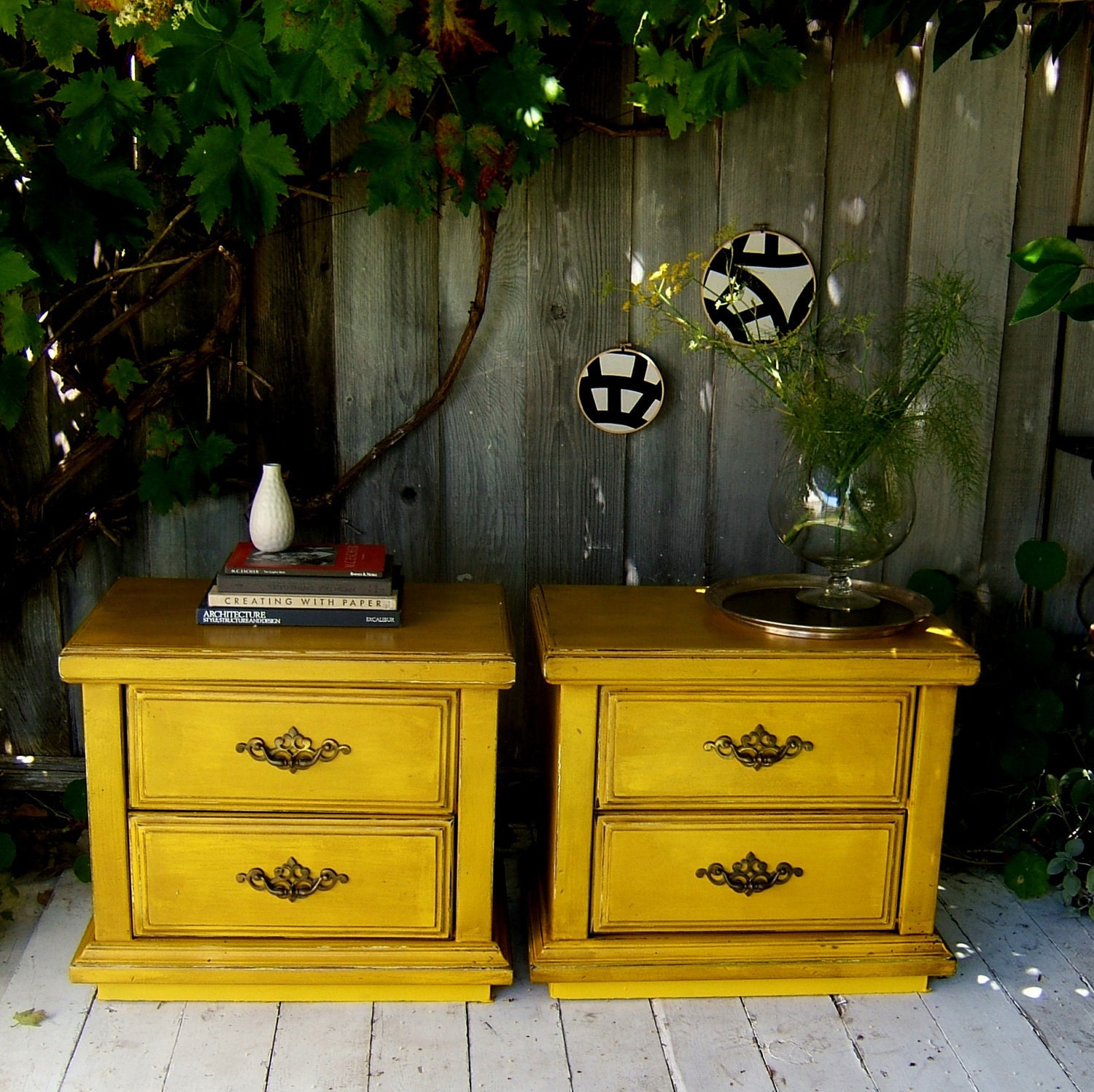 Nasturtium Yellow Distressed Nightstands set of 2 RESERVED