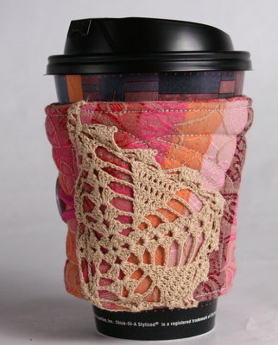 Coffee Cup Sleeve / Coffee Cup Cozy fabric quilted reuse
