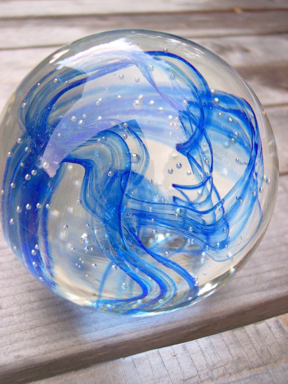 Large Hand Blown Art Glass Paperweight by Bill Riker