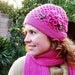 Hand-knitted Raspberry Hat and Scarf Set with Crochet Flower Fall Winter Fashion