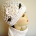 Hand Knit White Hat Scarf Set with Crochet Flower Winter Warm