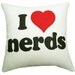 Nerd Pillow, I Love Nerds, Text, Word Pillows, Nerdy Toss Cushions, Valentines Day Gift, Dorm Decor, Red Heart on Cream 16x16