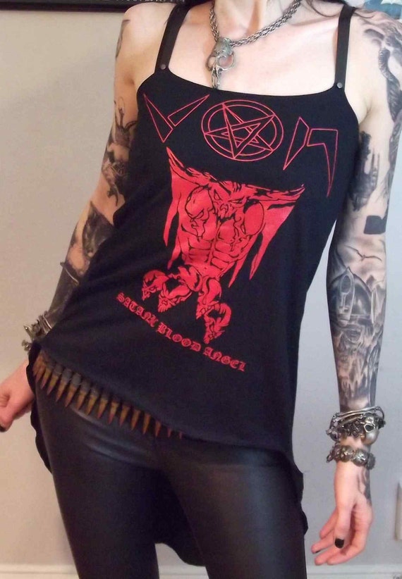 Von Girls Satanic Blood Angel Slub Tunic Tank Top by HellCouture