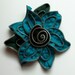 Bright Turquoise / Teal Blue and Black Floral Brooch approx 4.5 inches, 11 cm by ZipPinning 2199