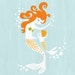 CLEARANCE. mermaid mother & child. blue/green/orange. 8X10" giclee print.
