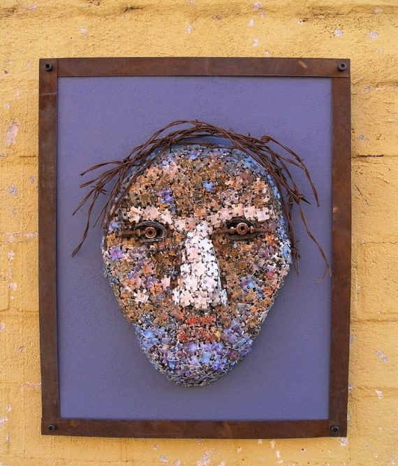 Mixed Media Art Wall Sculpture art assemblage Metal Wood