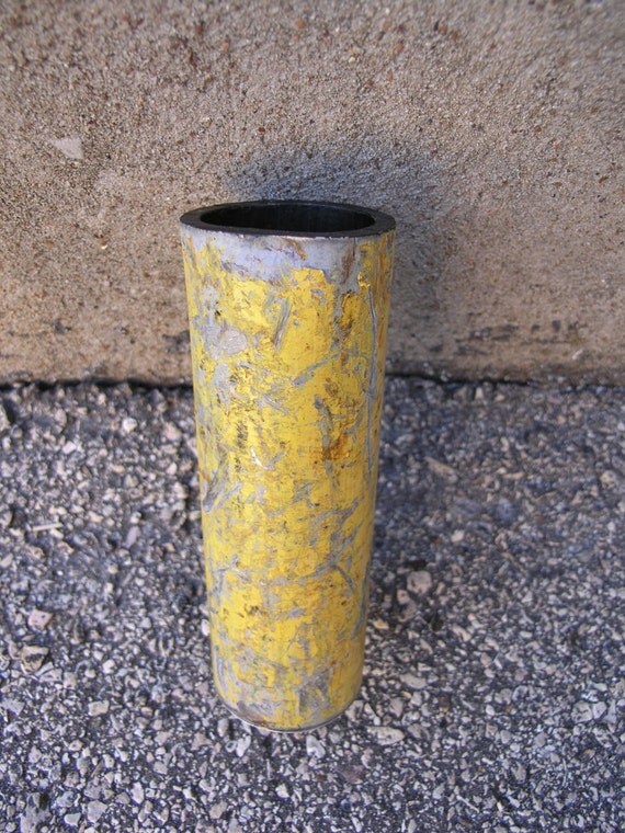 Yellow Metal Art Vase Industrial Decor