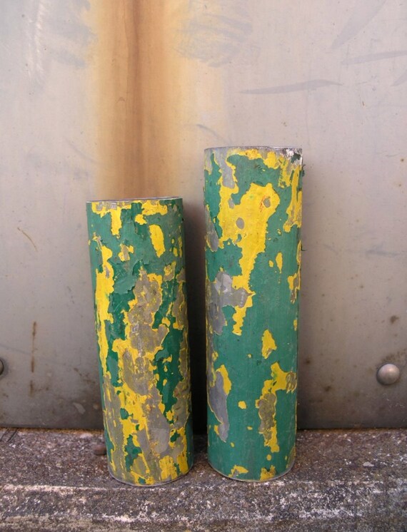 Yellow Metal Art Vase Industrial Decor