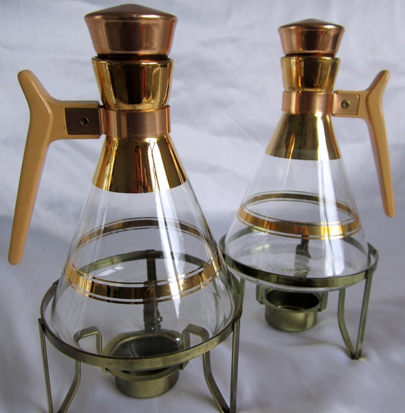 Carafe Glass Coffee Pot Warmer Buffet Vintage Inland Copper