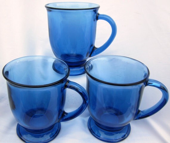 Cobalt Blue Anchor Hocking Coffee Latte Glass Mug Cup By Ddb7 1168