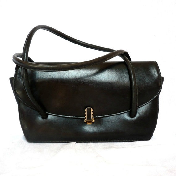 CONNIE French Vintage 50s Mini Black Leather Handbag by bOmode