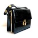 JOAN French Vintage 50s Black Glossy Handbag with Gold Frame