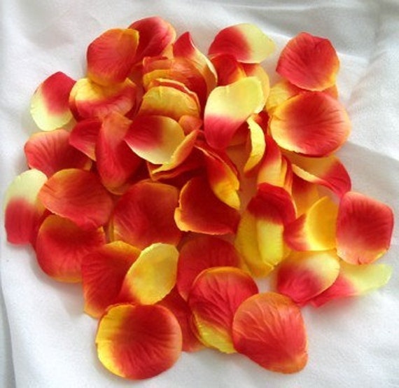 100 Orange and Yellow ARTIFICIAL SILK Rose PETALS for Wedding