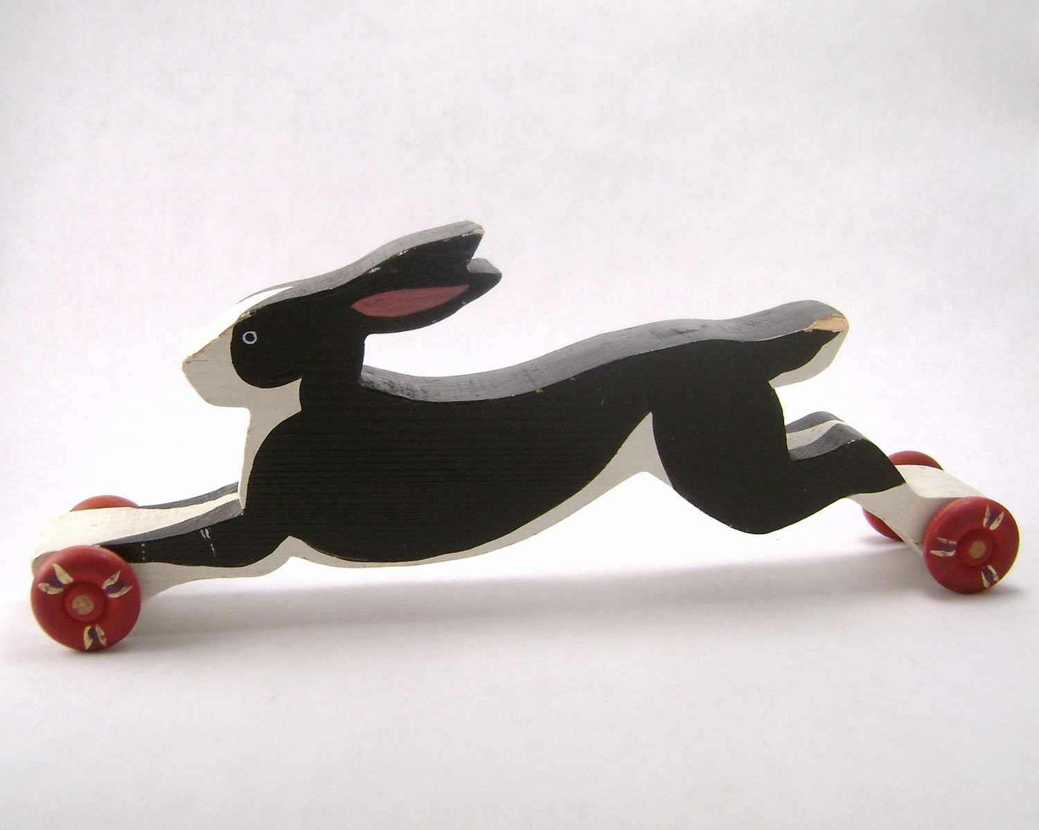 Vintage Wooden Bunny Rabbit Toy on Wheels Hand by savoybetty