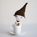 Chocolate Gnome - Art doll brooch mixed media collage