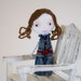 Art Doll Brooch Denim Girl mixed media collage