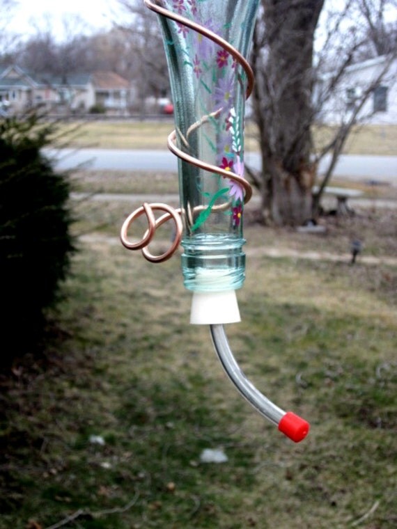 Recycled Wine Bottle Hummingbird Feeder Clear Bottle with