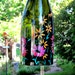 Recycled Green Glass Bottle Garden Bell Style Wind Chime Bright Colored Garden Flowers