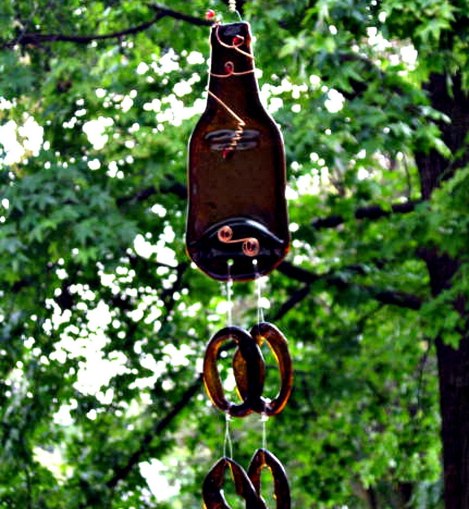 Recycled Beer Bottle Wind Chime w/Copper